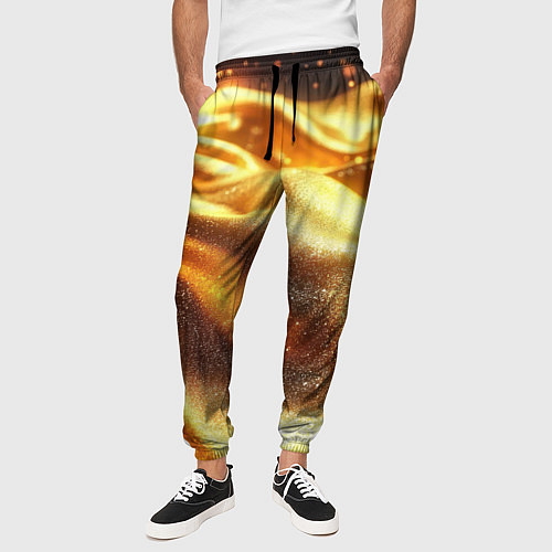 Мужские брюки Золотая текстура волнистая / 3D-принт – фото 3