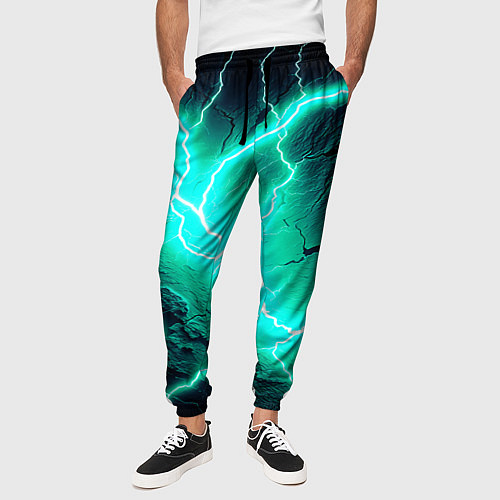 Мужские брюки Color light blue black / 3D-принт – фото 3