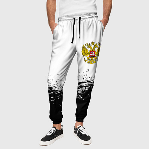 Мужские брюки Россия черно белые краски / 3D-принт – фото 3