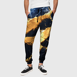 Брюки на резинке мужские Золотая текстура на синем, цвет: 3D-принт — фото 2