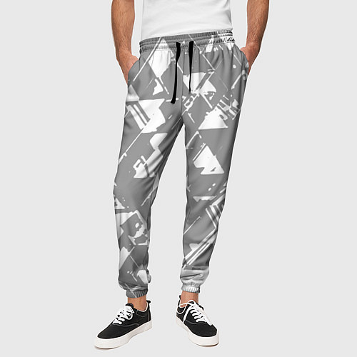 Мужские брюки Светлый серый геометричный паттерн / 3D-принт – фото 3