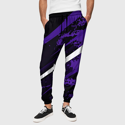 Мужские брюки Color black purple line / 3D-принт – фото 3