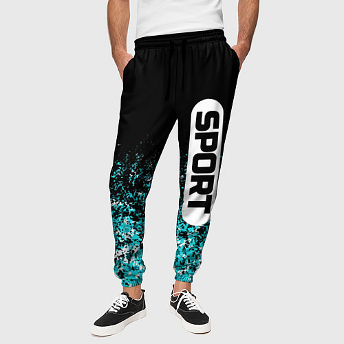 Мужские брюки Sport чёрно-голубой пятнистый / 3D-принт – фото 3