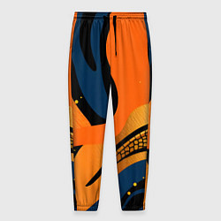 Брюки на резинке мужские Леопардовый с синим и оранжевым, цвет: 3D-принт