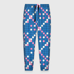 Брюки на резинке мужские Синяя розовая с белым плитка, цвет: 3D-принт