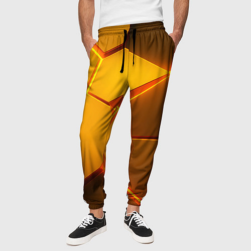 Мужские брюки Желтые неоновые соты - текстура / 3D-принт – фото 3