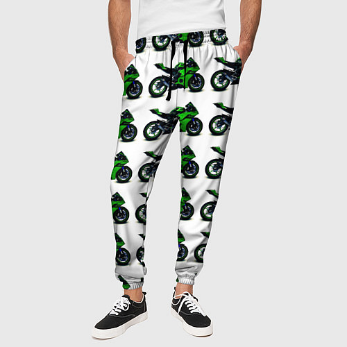 Мужские брюки Motorbike green / 3D-принт – фото 3