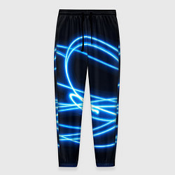 Брюки на резинке мужские Неоновые голубые волны на черном фоне, цвет: 3D-принт