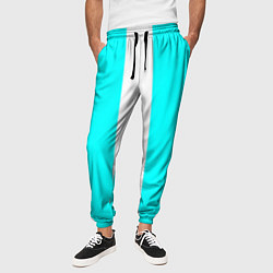 Брюки на резинке мужские Color white light blue line, цвет: 3D-принт — фото 2