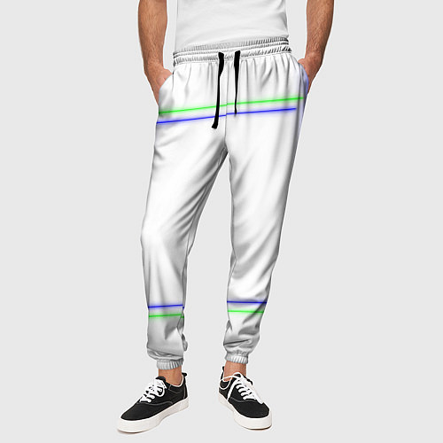 Мужские брюки Neon white green light blue / 3D-принт – фото 3