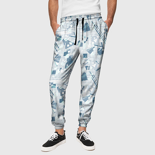 Мужские брюки Мемфис синий с серым клетчатый геометрический узор / 3D-принт – фото 3