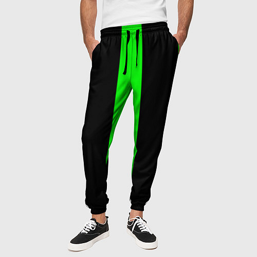 Мужские брюки Color green black lines / 3D-принт – фото 3