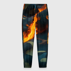 Брюки на резинке мужские Огонь на камуфляжной ткани, цвет: 3D-принт