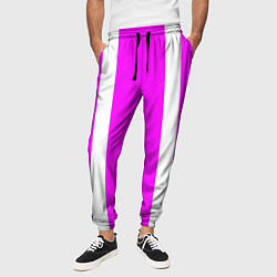 Брюки на резинке мужские Color white pink stripes, цвет: 3D-принт — фото 2