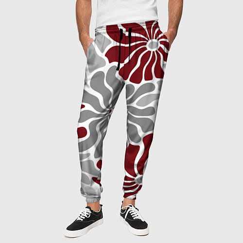 Мужские брюки Цветы cherry and grey pattern / 3D-принт – фото 3