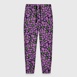 Брюки на резинке мужские Мозаичный мелкий узор фиолетовый с зелеными вкрапл, цвет: 3D-принт