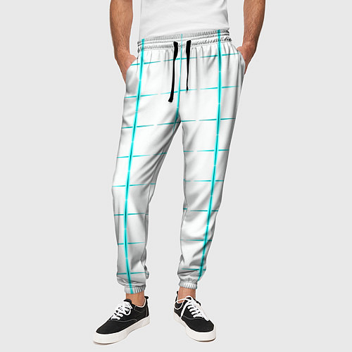 Мужские брюки Color white light blue crosses / 3D-принт – фото 3