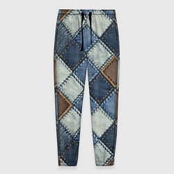 Брюки на резинке мужские Джинсовый пэчворк ромбовый узор, цвет: 3D-принт