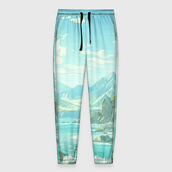 Брюки на резинке мужские Художественный берег со скалами, цвет: 3D-принт