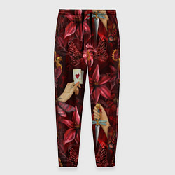 Мужские брюки Бордовая готика с сердцем, лилиями и мотыльками