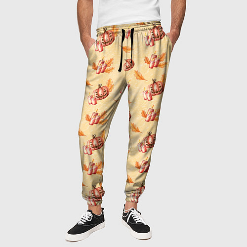 Мужские брюки Хеллоуин с тыквой и листьями / 3D-принт – фото 3