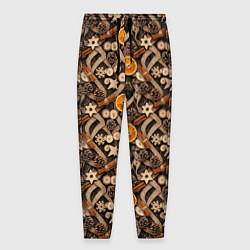 Брюки на резинке мужские Новогодний орнамент с корицей и дольками апельсина, цвет: 3D-принт