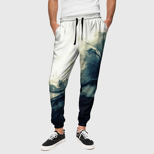 Мужские брюки Чёрно-синие абстрактные краски / 3D-принт – фото 3