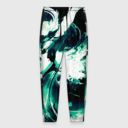 Брюки на резинке мужские Чёрно-зелёный абстракция волна, цвет: 3D-принт