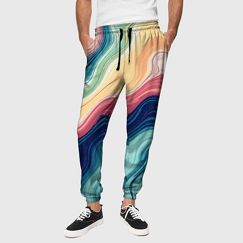 Мужские брюки Абстрактные волнистые линии синий / 3D-принт – фото 3