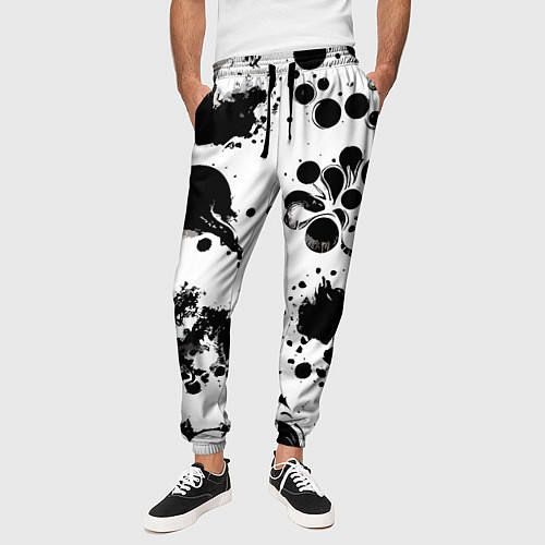 Мужские брюки Чёрно-белые кляксы - абстракция / 3D-принт – фото 3