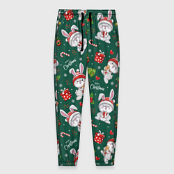 Брюки на резинке мужские Новогодние зайчики, цвет: 3D-принт