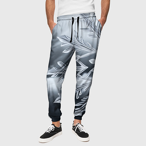 Мужские брюки Снежинка на черно белое / 3D-принт – фото 3