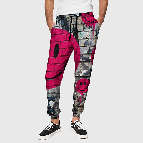 Мужские брюки Розовые смайлы граффити / 3D-принт – фото 3