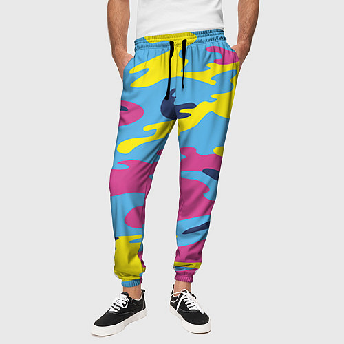 Мужские брюки Камуфляж: голубой/розовый/желтый / 3D-принт – фото 3