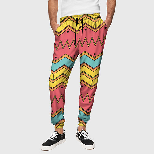 Мужские брюки Цветные зигзаги / 3D-принт – фото 3