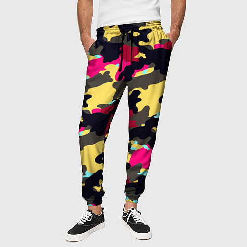 Мужские брюки Камуфляж: желтый/черный/розовый / 3D-принт – фото 3