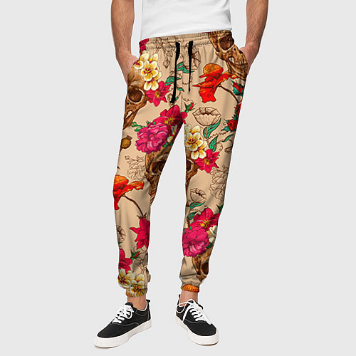 Мужские брюки Черепа в цветах / 3D-принт – фото 3