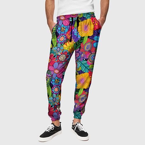 Мужские брюки Яркие цветы / 3D-принт – фото 3