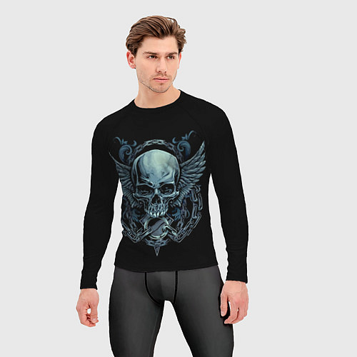 Мужской рашгард Череп с крыльями и цепями / 3D-принт – фото 3