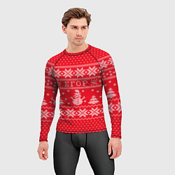 Рашгард мужской Новогодний Егор ugly sweater со снеговиками, цвет: 3D-принт — фото 2