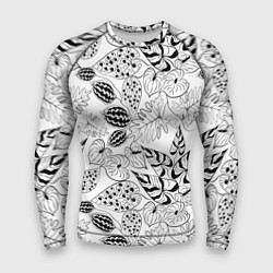 Рашгард мужской Черно-белый узор Тропики, цвет: 3D-принт