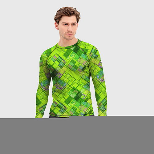 Мужской рашгард Ярко-зеленый абстрактный узор / 3D-принт – фото 3