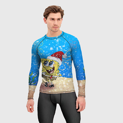 Мужской рашгард НОВОГОДНИЙ ГУБКА БОБ КВАДРАТНЫЕ ШТАНЫ / 3D-принт – фото 3