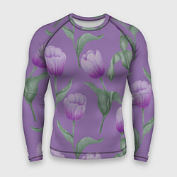 Рашгард мужской Фиолетовые тюльпаны с зелеными листьями, цвет: 3D-принт