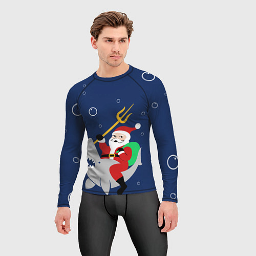 Мужской рашгард САНТА КЛАУС НА АКУЛЕ SANTA / 3D-принт – фото 3