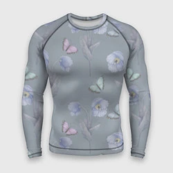 Рашгард мужской Бабочки и цветы голубого мака, цвет: 3D-принт