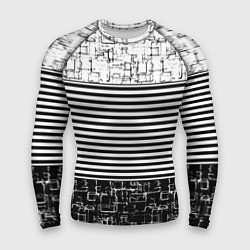 Рашгард мужской Черно-белый комбинированный абстрактный с полосаты, цвет: 3D-принт