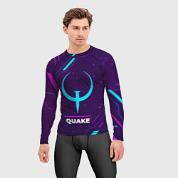 Рашгард мужской Символ Quake в неоновых цветах на темном фоне, цвет: 3D-принт — фото 2