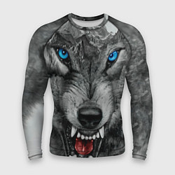 Рашгард мужской Агрессивный волк с синими глазами, цвет: 3D-принт