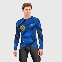 Рашгард мужской Герб РФ на синем объемном фоне, цвет: 3D-принт — фото 2
